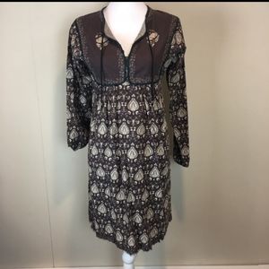 Artisan De Luxe Boho Indian Print Dress Brown XS